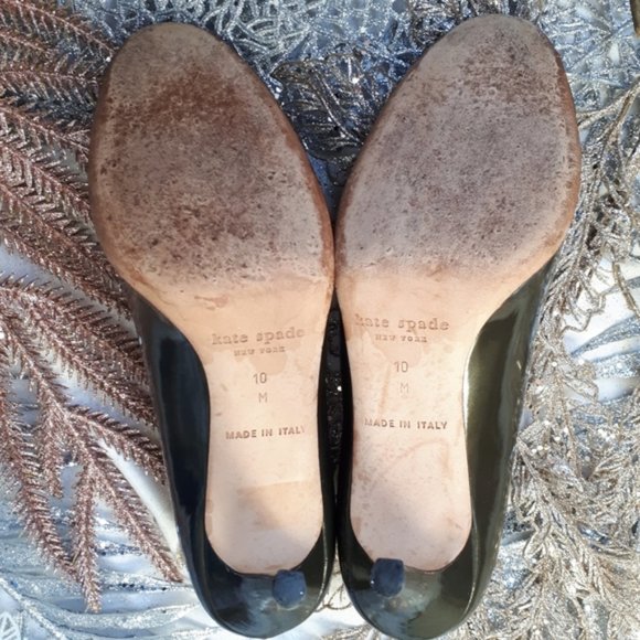 Kate Spade Gwennie Heel Open Toe Green Patent Pump - Picture 4 of 5